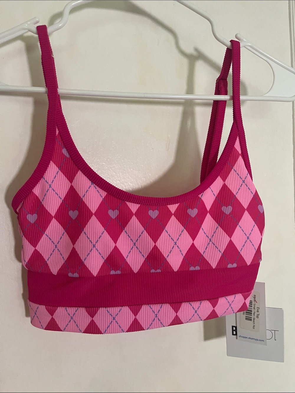 Pink Argyle bathing suit top - Picture 2 of 6
